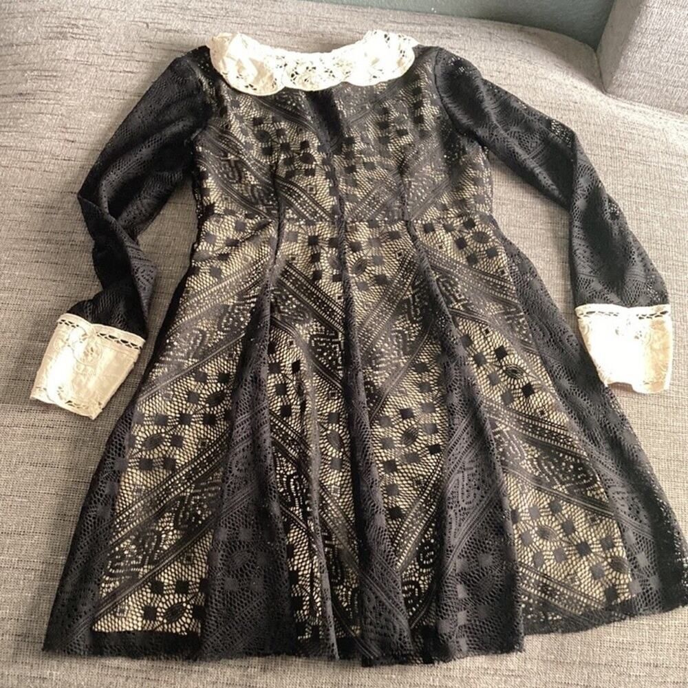 Free People Talk that Talk Black Lace Collar Dress size 10 - Picture 4 of 8
